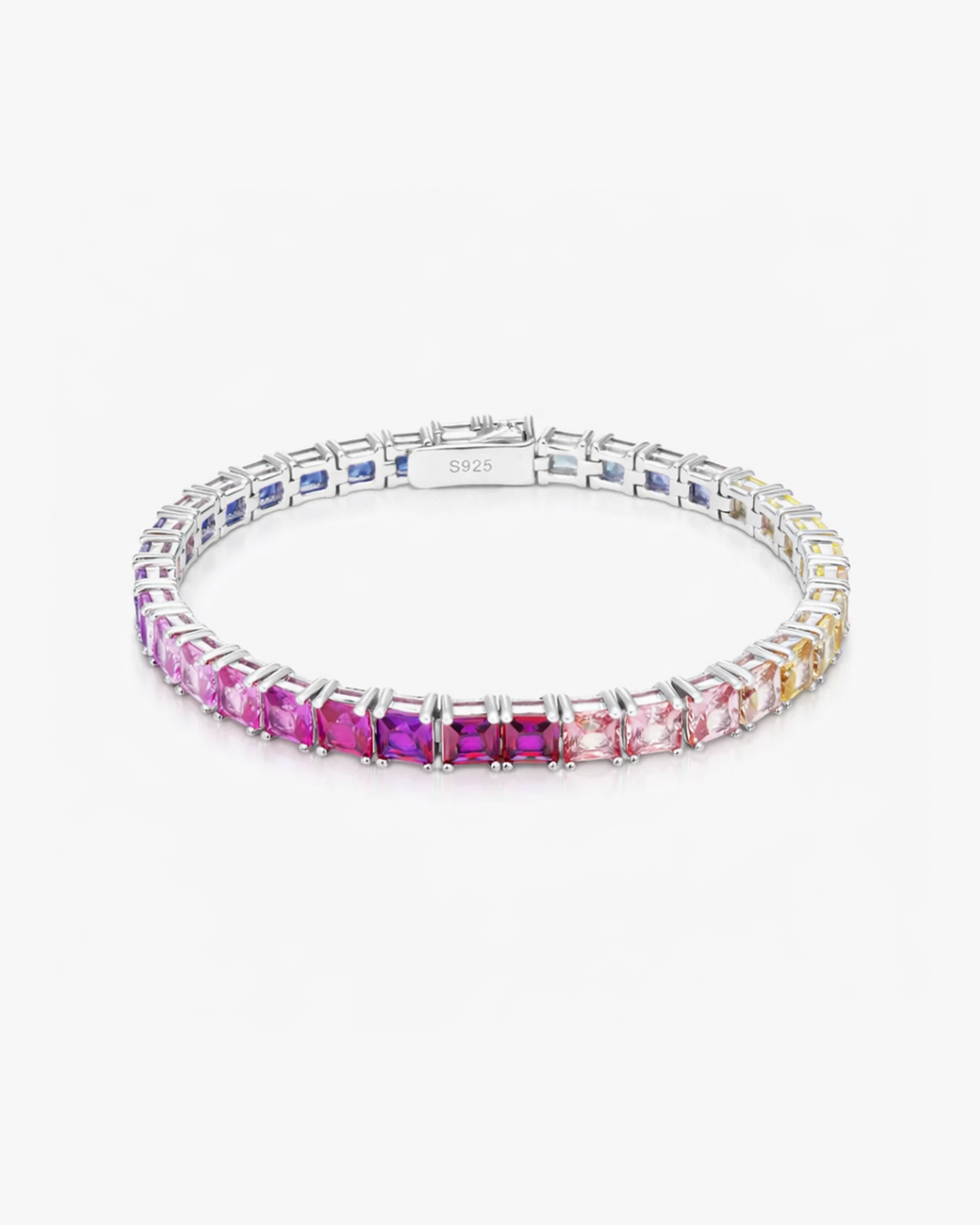 Verdanora Rainbow Moissanite Bracelet – Princess Cut, 925 Sterling Silver