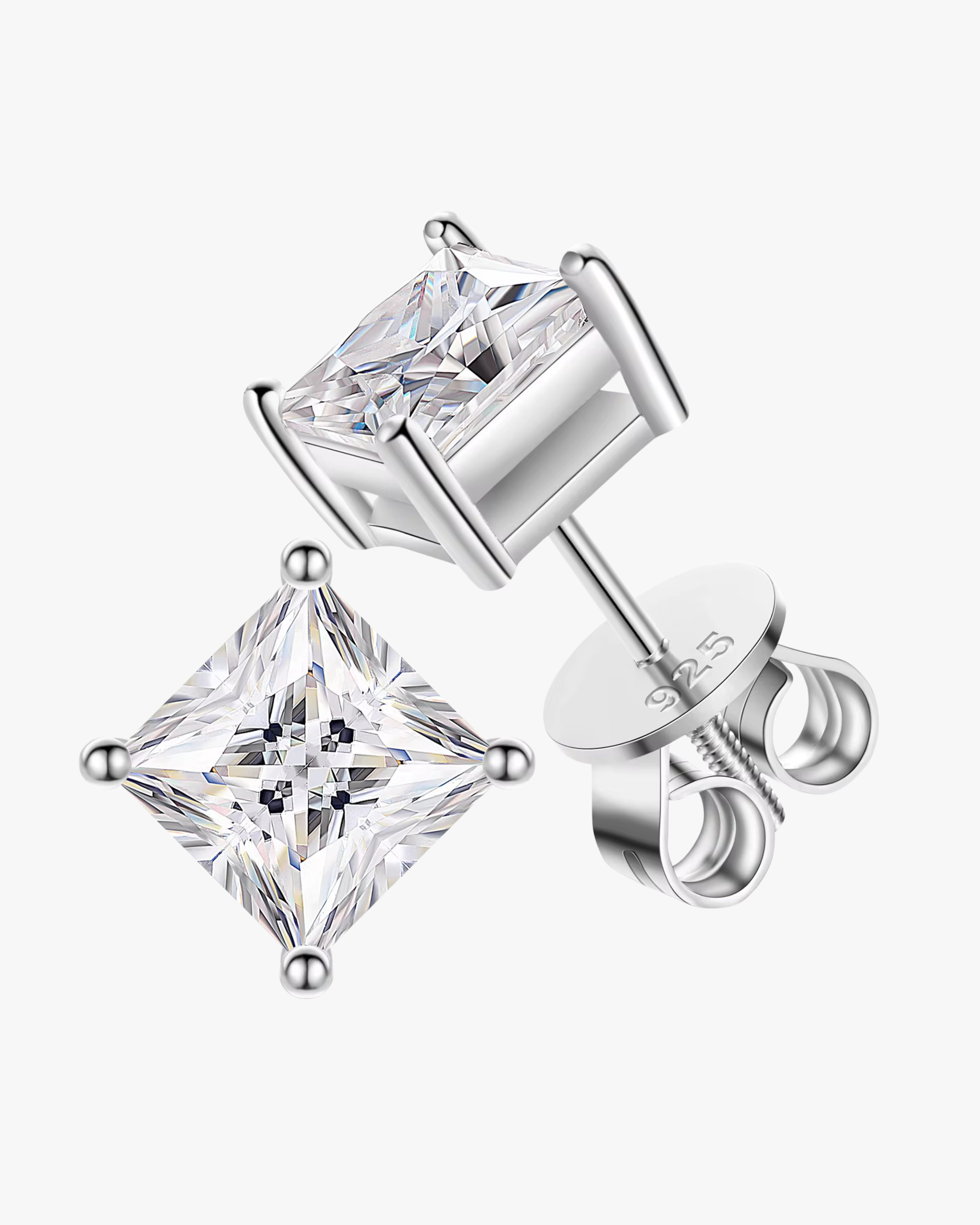 Verdanora Princess Cut Moissanite Stud Earrings – 18K White Gold Plated 925 Silver