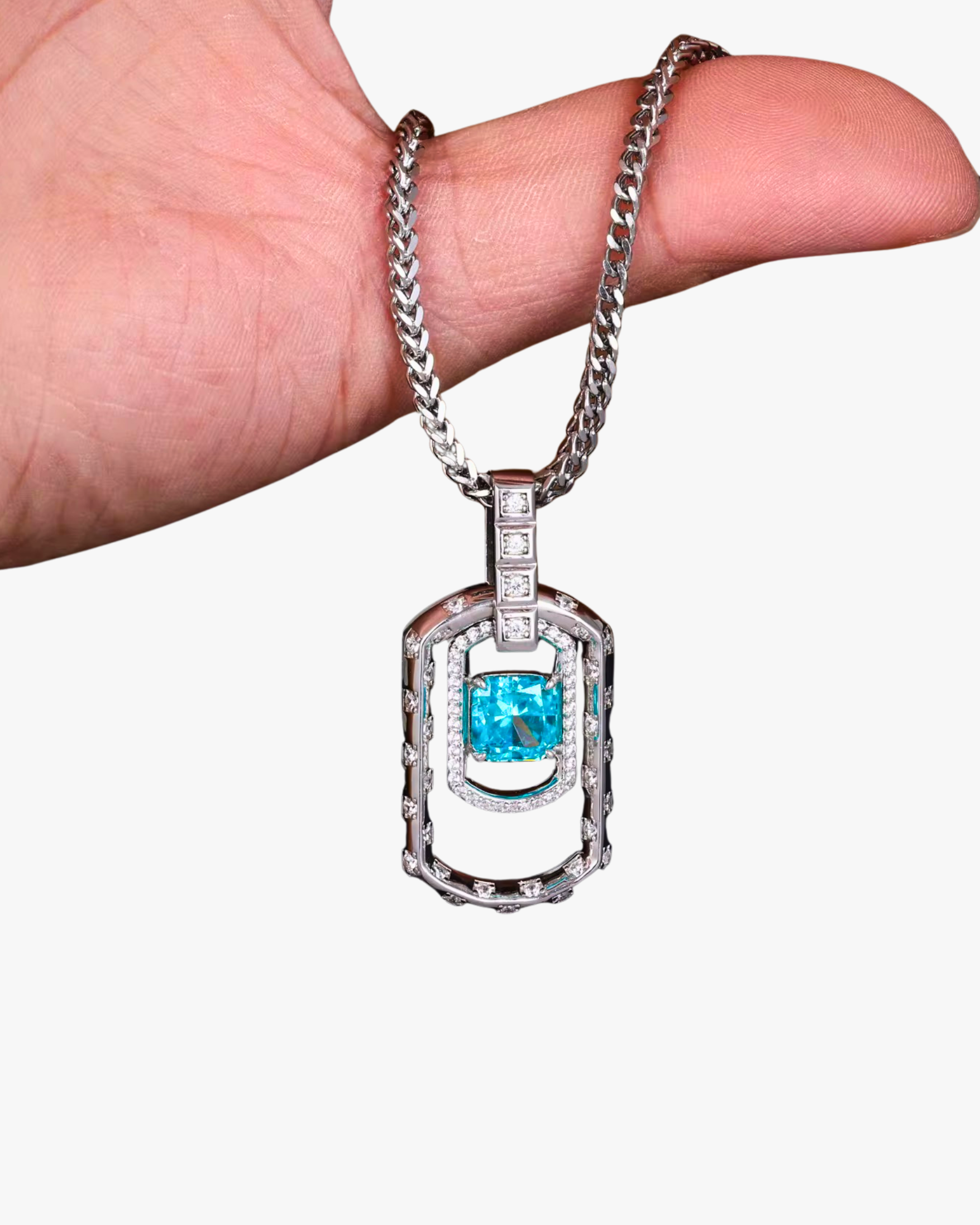 VERDANORA Luxury Pendant – 2.5ct Asscher Cut Blue CZ Stone | 925 Sterling Silver VVS Moissanite Iced Out Necklace | Hip Hop Street Style Jewelry