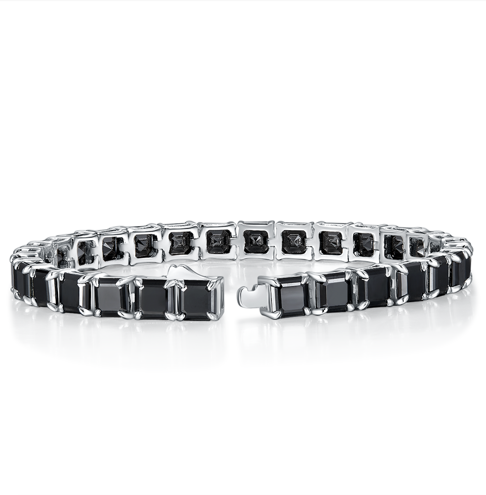 VERDANORA 4mm Black Moissanite Tennis Bracelet – VVS – White Gold-Plated S925