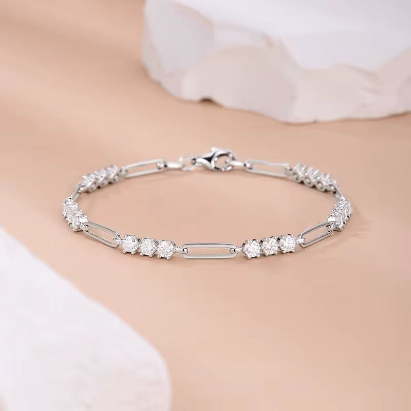 VERDANORA Paperclip Moissanite Link Bracelet – 3mm D Color VVS – S925