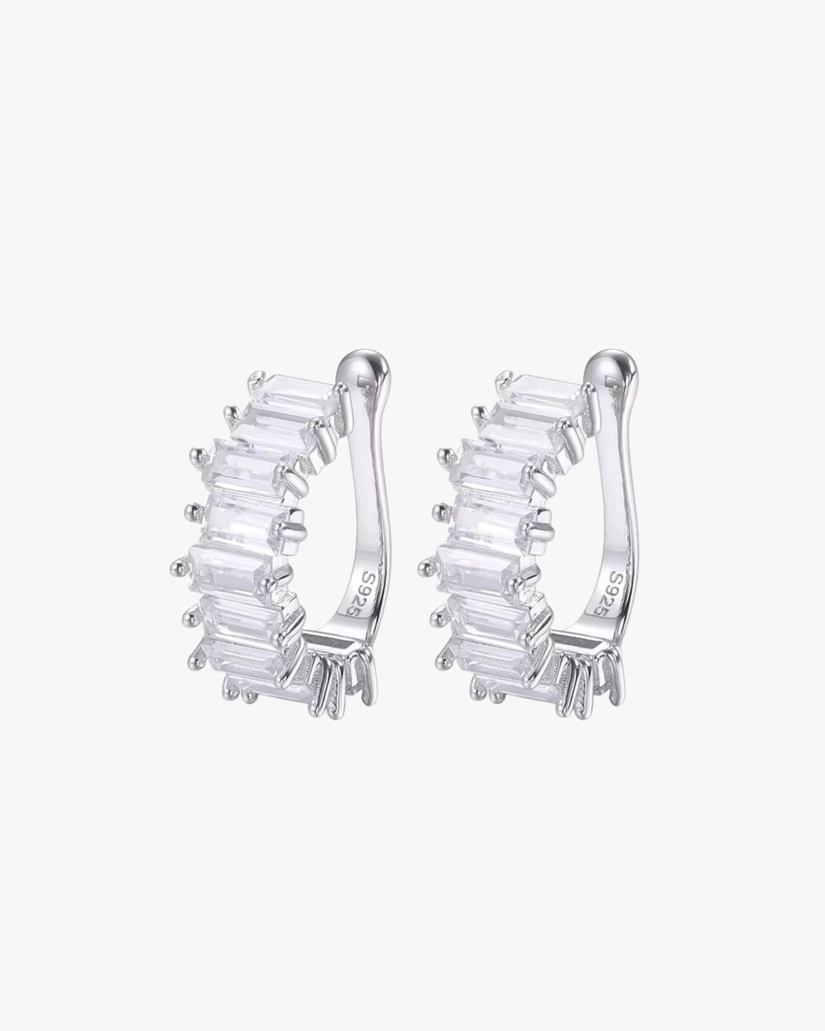 Verdanora Baguette Hoop Earrings – 925 Sterling Silver with VVS Moissanite