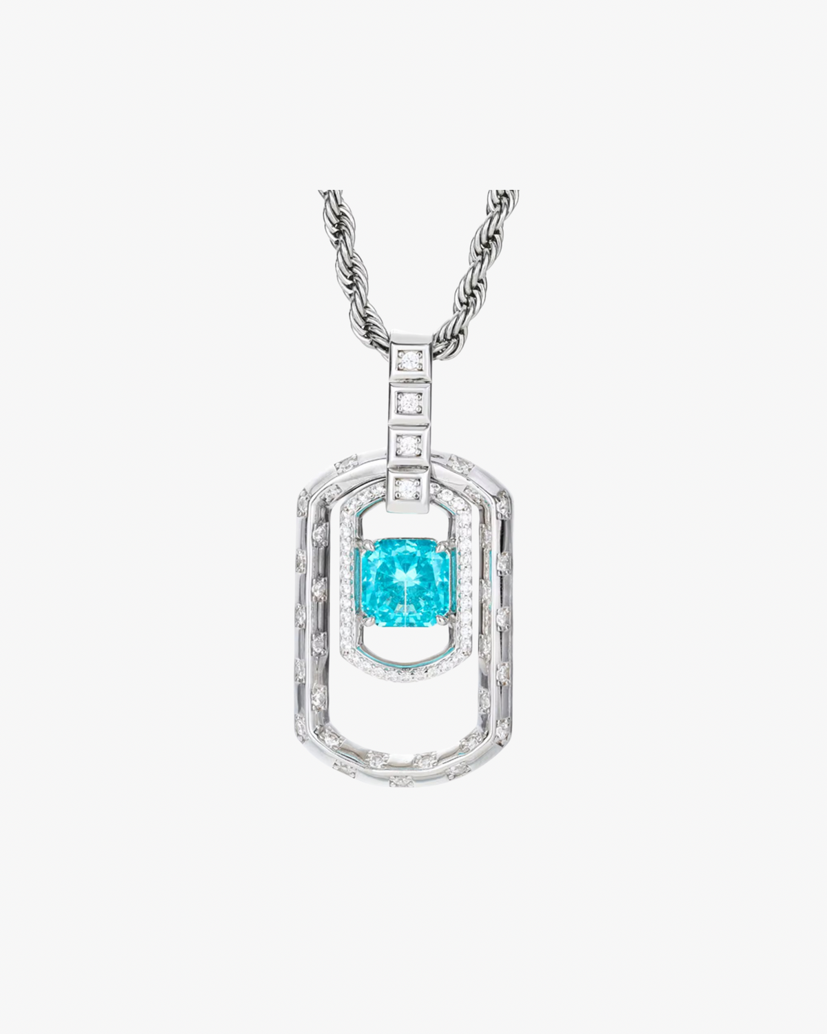 VERDANORA Luxury Pendant – 2.5ct Asscher Cut Blue CZ Stone | 925 Sterling Silver VVS Moissanite Iced Out Necklace | Hip Hop Street Style Jewelry