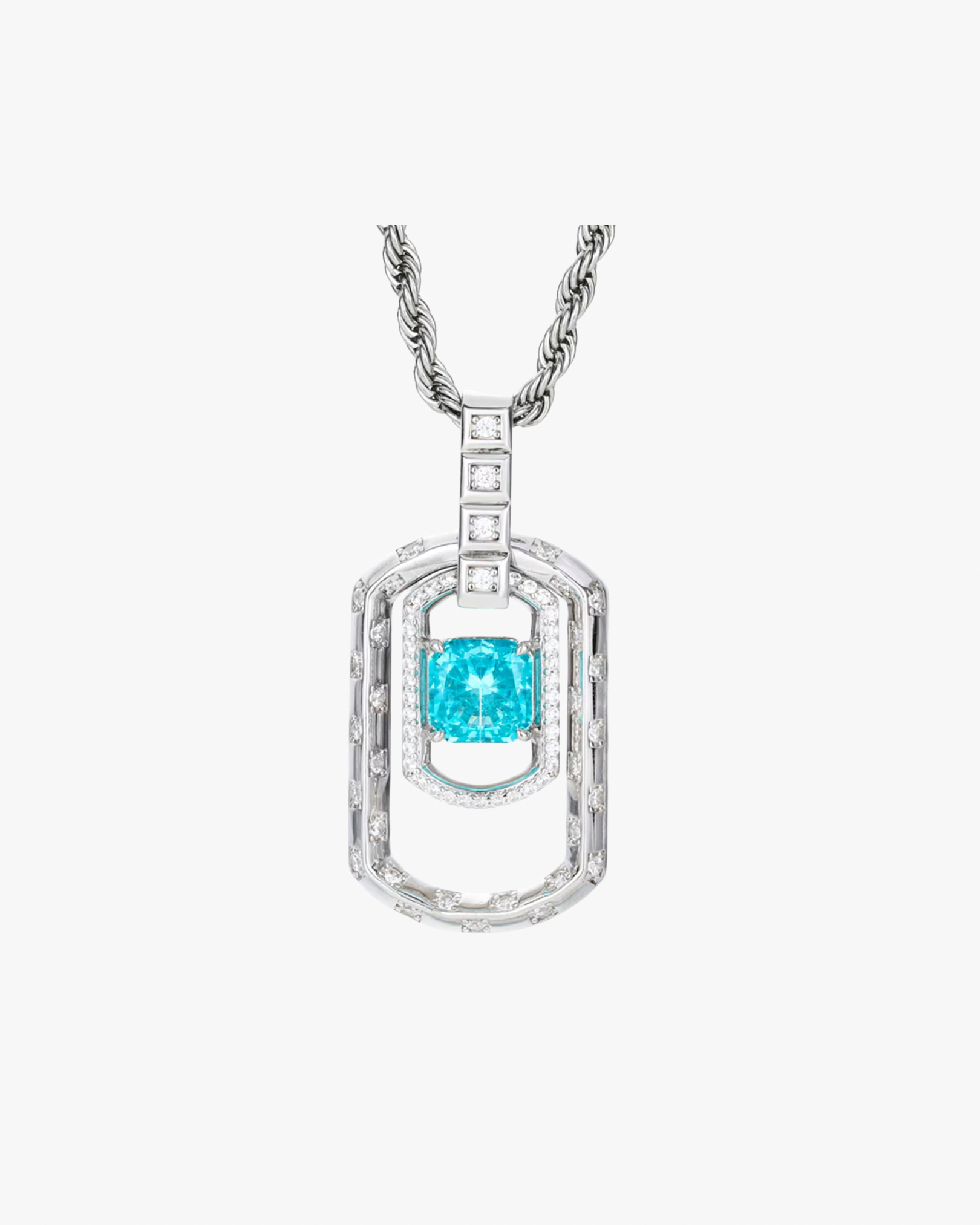 VERDANORA Luxury Pendant – 2.5ct Asscher Cut Blue CZ Stone | 925 Sterling Silver VVS Moissanite Iced Out Necklace | Hip Hop Street Style Jewelry