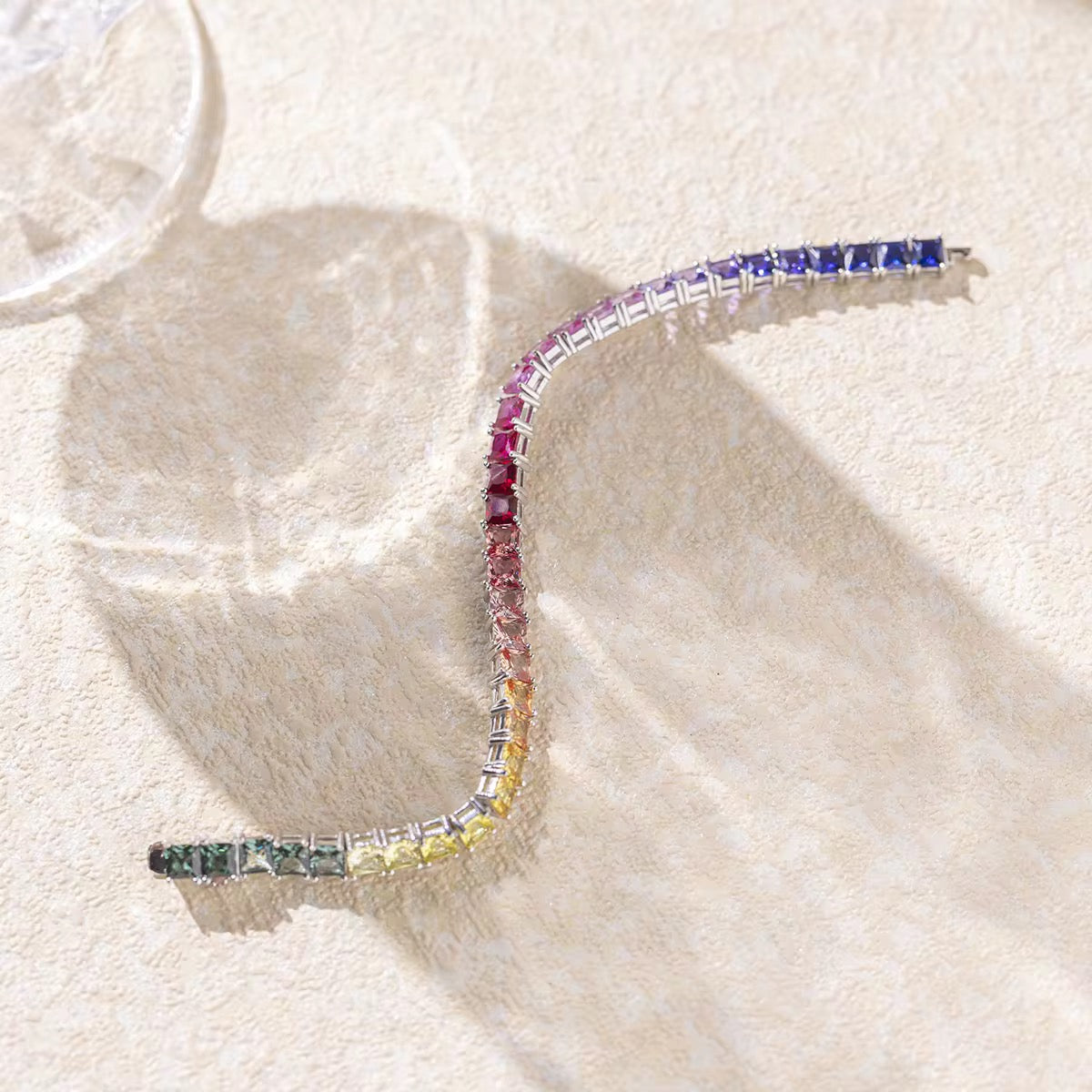 Verdanora Rainbow Moissanite Bracelet – Princess Cut, 925 Sterling Silver