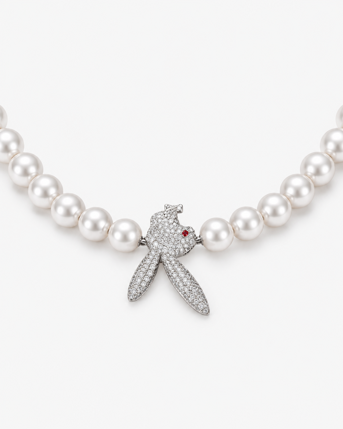 Verdanora Iced Bunny Charm Necklace – CZ Zirconia & Pearl Silver Statement Piece
