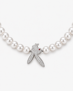 Verdanora Iced Bunny Charm Necklace – CZ Zirconia & Pearl Silver Statement Piece