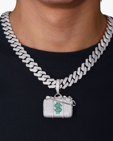 VERDANORA Luxury Money Bag Pendant – 925 Sterling Silver VVS Moissanite Iced Out Dollar Sign Necklace | Hip Hop Street Bling Jewelry