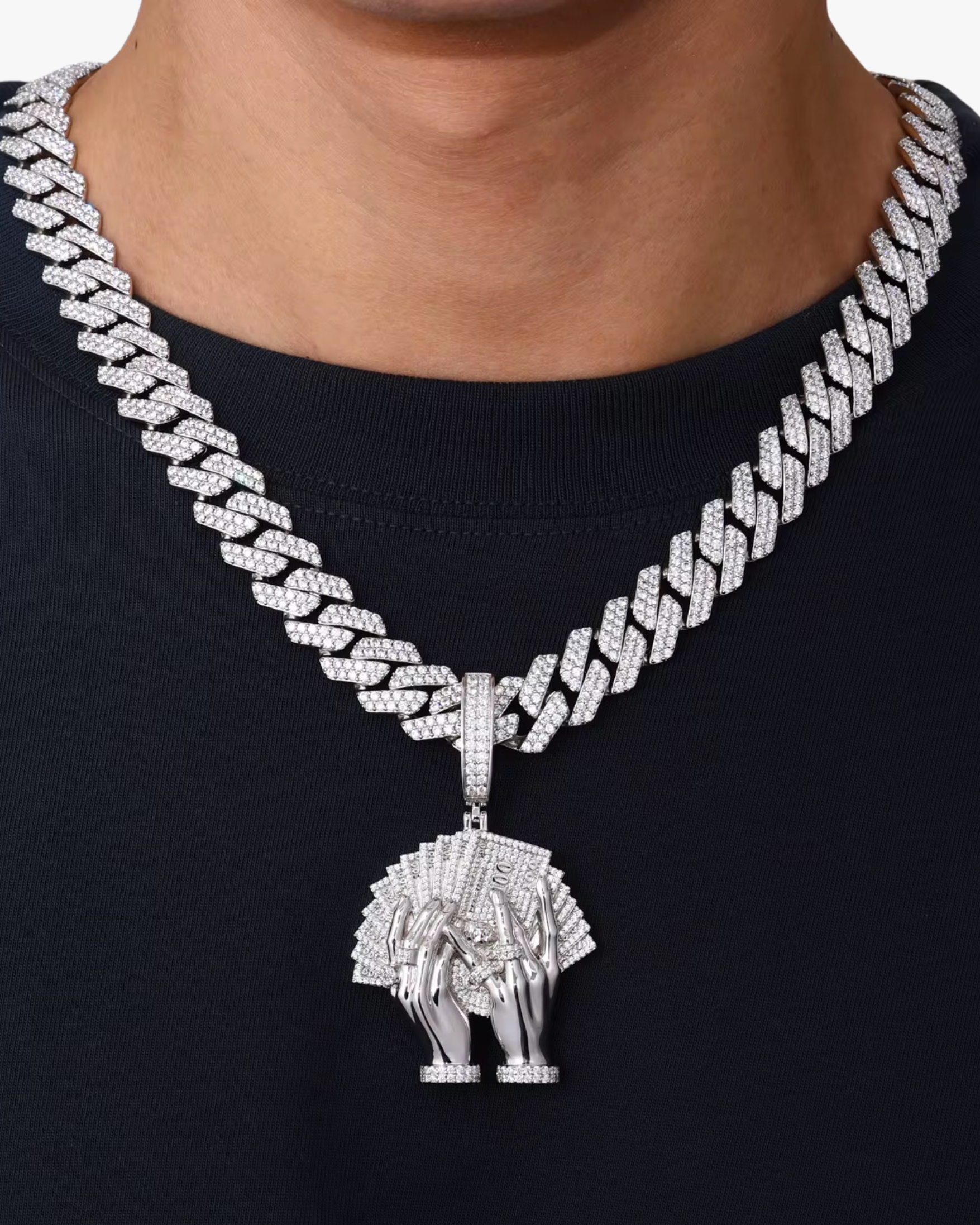 VERDANORA Luxury Men’s Pendant – 925 Sterling Silver | VVS Moissanite Diamond Bling | Double Hand Money Stack – Hip Hop Street Style Jewelry