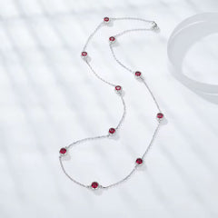 VERDANORA Lab-Grown Ruby Station Necklace – 925 Sterling Silver