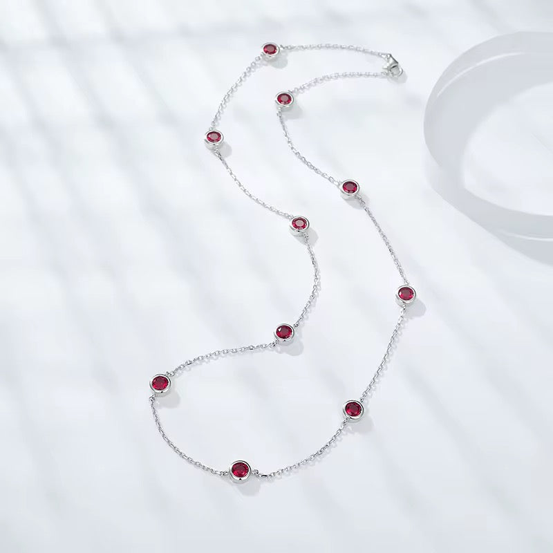 VERDANORA Lab-Grown Ruby Station Necklace – 925 Sterling Silver