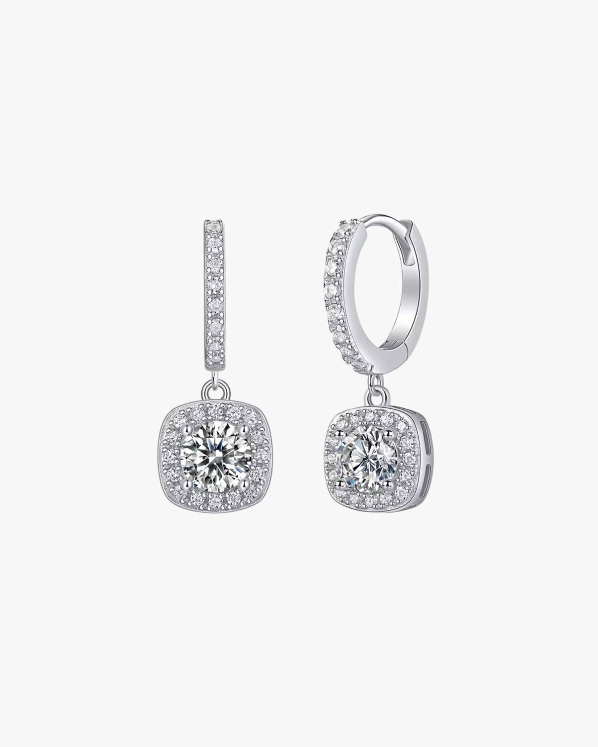 Verdanora Square Drop Moissanite Hoop Earrings – 925 Sterling Silver, VVS Shine