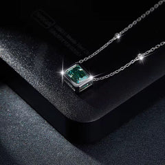 VERDANORA Emerald-Cut Green Moissanite Necklace – 2ct VVS1 – Rhodium S925
