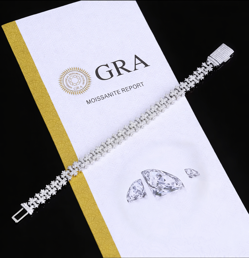Verdanora Cross-Link Moissanite Bracelet – 925 Sterling Silver, VVS Brilliance