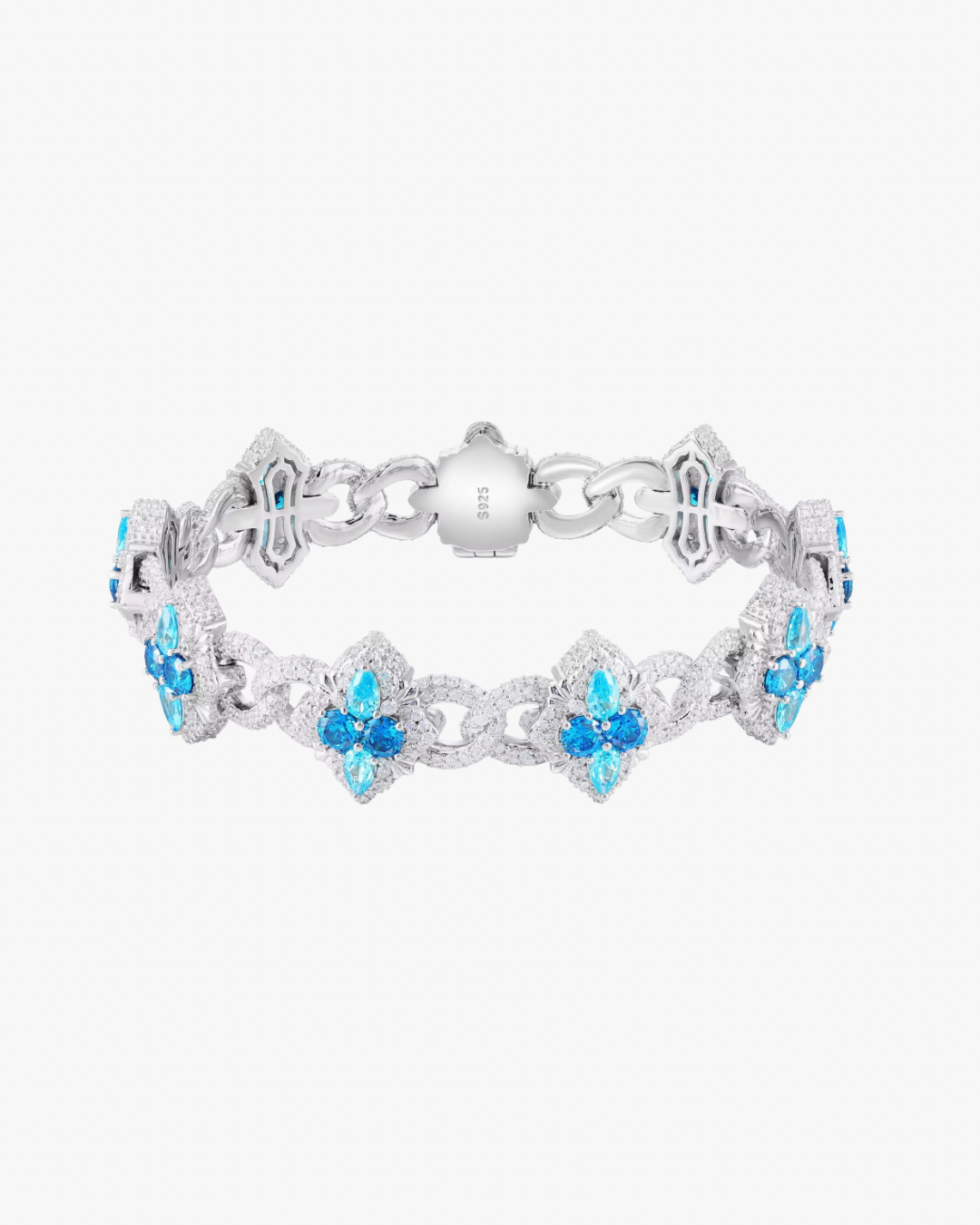 VERDANORA Blue Clover Iced Link Bracelet – Moissanit S925