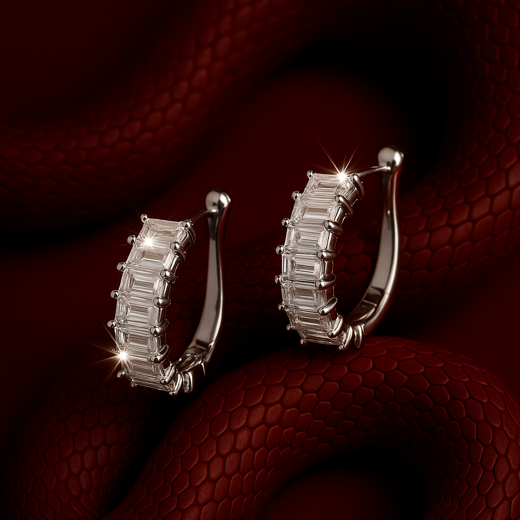 Verdanora Baguette Hoop Earrings – 925 Sterling Silver with VVS Moissanite
