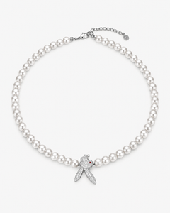Verdanora Iced Bunny Charm Necklace – CZ Zirconia & Pearl Silver Statement Piece