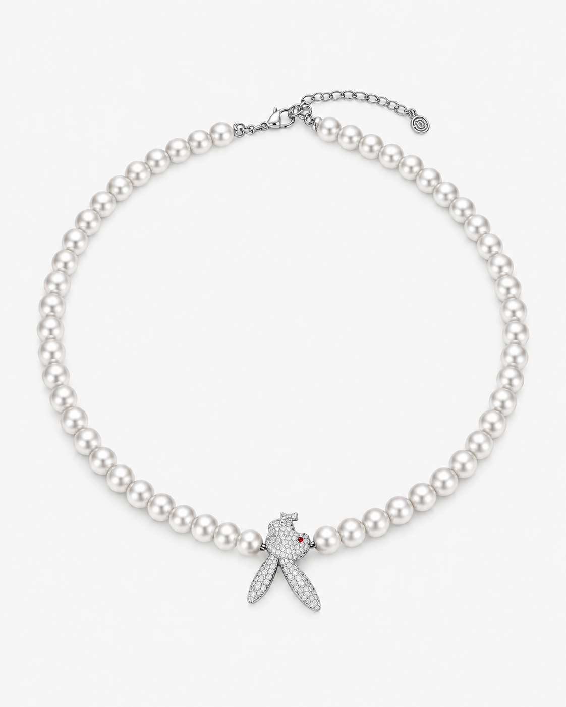 Verdanora Iced Bunny Charm Necklace – CZ Zirconia & Pearl Silver Statement Piece
