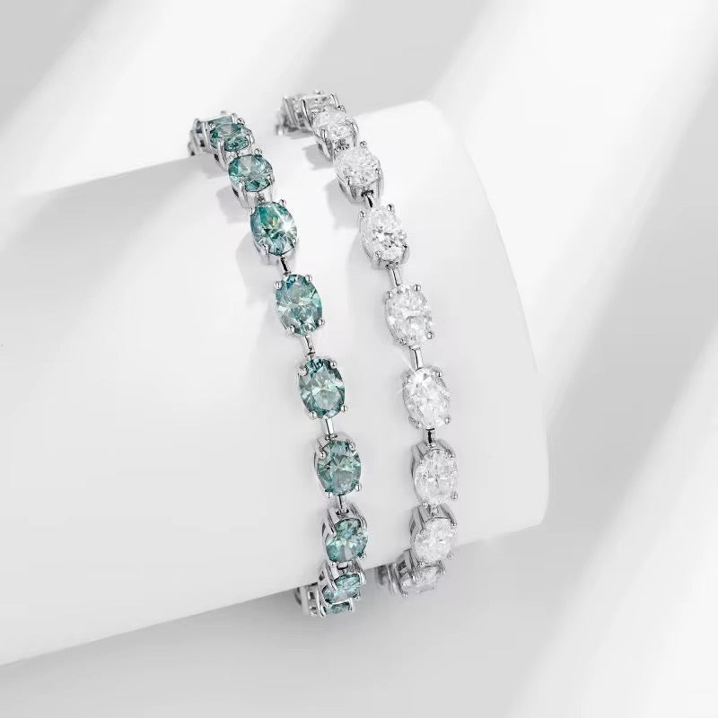 VERDANORA Oval Clear Moissanite Tennis Bracelet – 925 Sterling Silver – Unisex