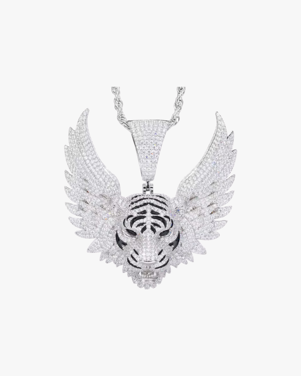 VERDANORA Winged Tiger Iced Pendant Necklace – VVS Moissanite – 925 Sterling Silver