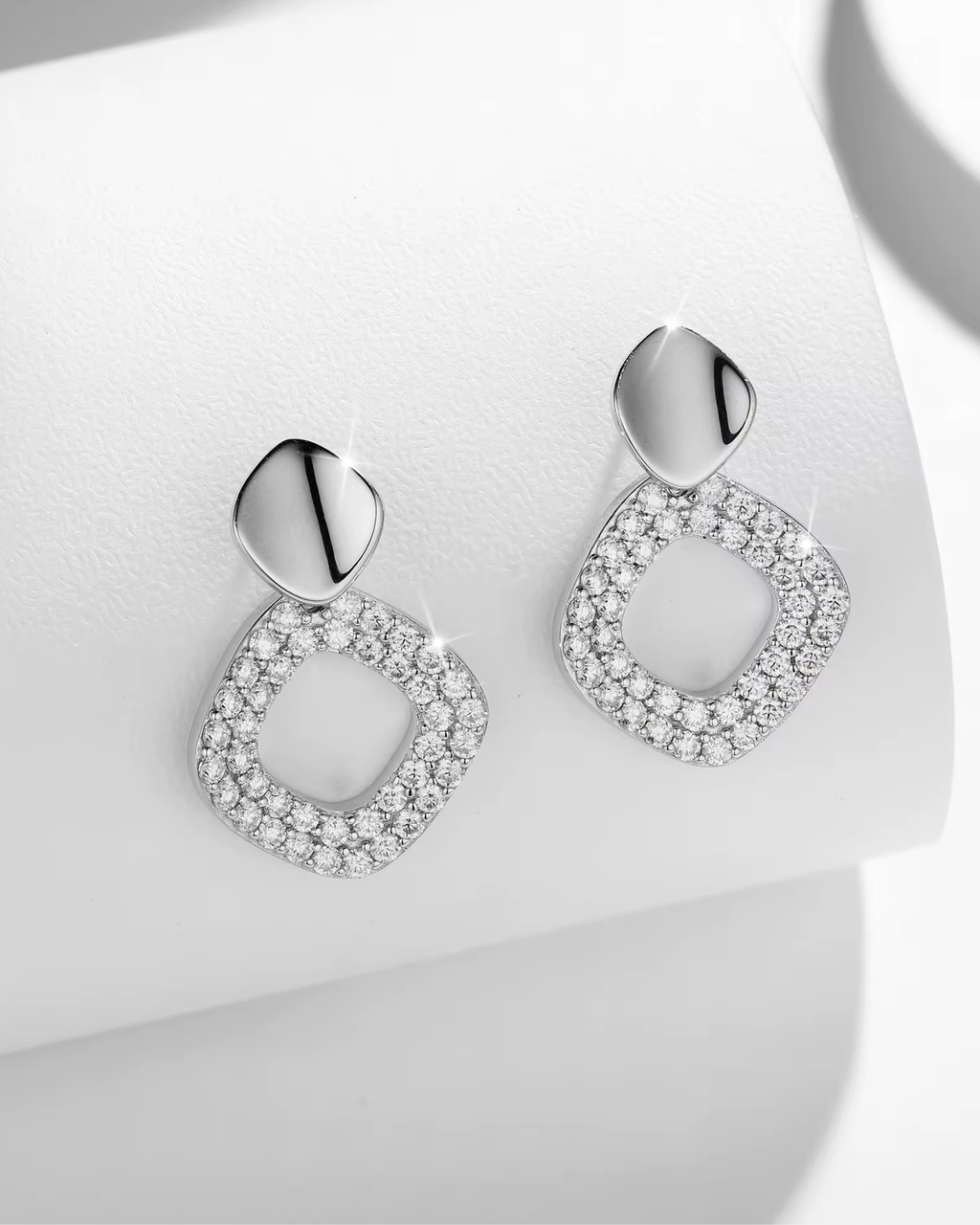 Verdanora Geometric Moissanite Stud Earrings – 925 Sterling Silver, VVS Radiance