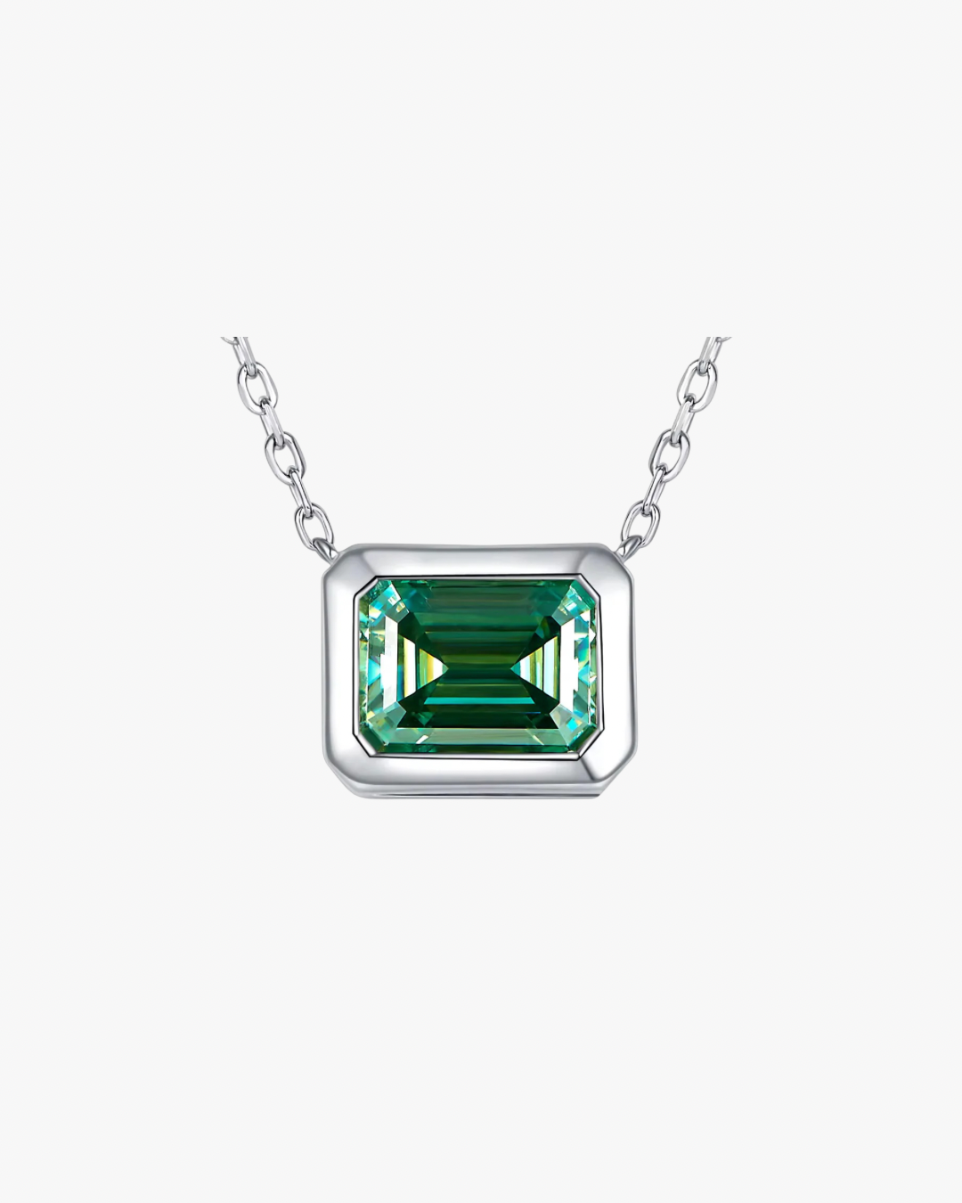 VERDANORA Emerald-Cut Green Moissanite Necklace – 2ct VVS1 – Rhodium S925