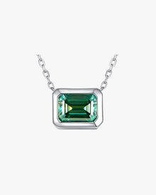 VERDANORA Emerald-Cut Green Moissanite Necklace – 2ct VVS1 – Rhodium S925