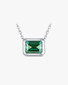 VERDANORA Emerald-Cut Green Moissanite Necklace – 2ct VVS1 – Rhodium S925