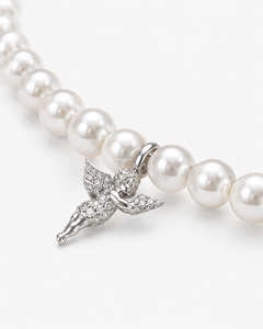 Verdanora Pearl Cross Necklace CZ Iced Out Angel Charm Chain 18 inch Unisex