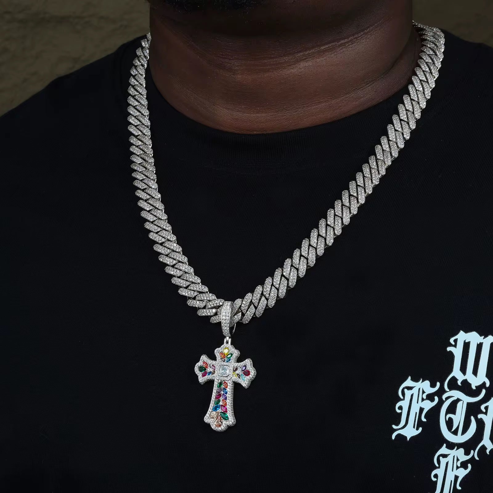 VERDANORA Candy Cross Pendant – 925 Sterling Silver | VVS Moissanite Iced Out | Multicolor Stones