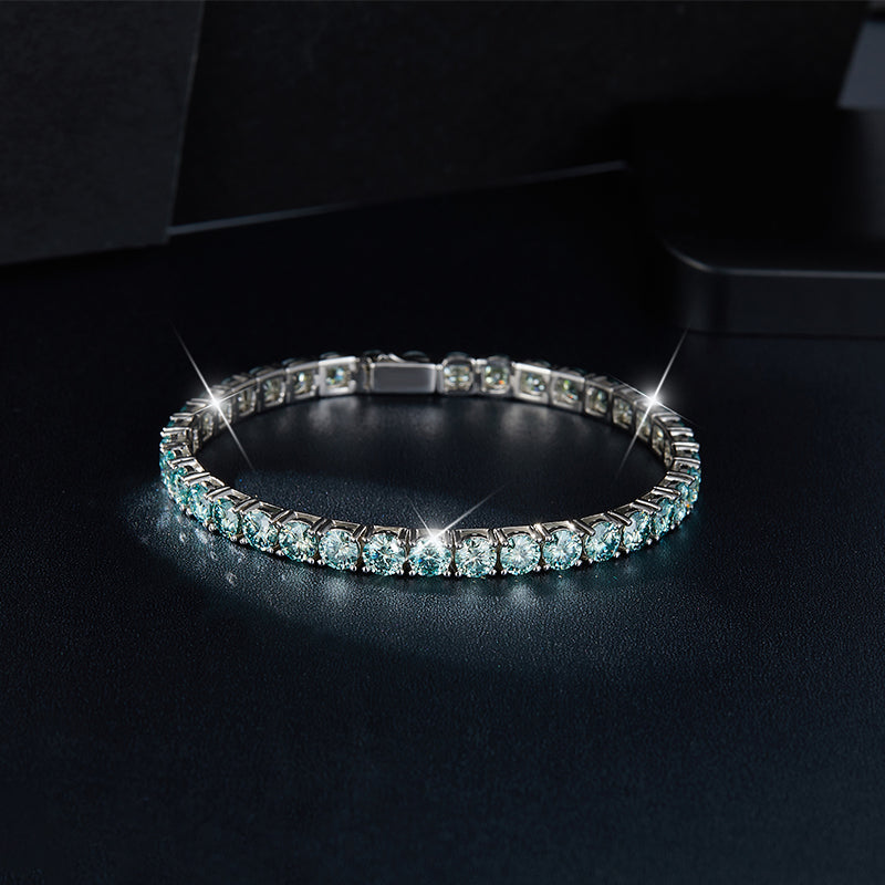 VERDANORA 4mm Blue Moissanite Tennis Bracelet – VVS – White Gold-Plated S925