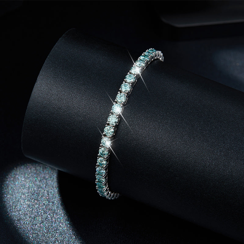 VERDANORA 4mm Blue Moissanite Tennis Bracelet – VVS – White Gold-Plated S925