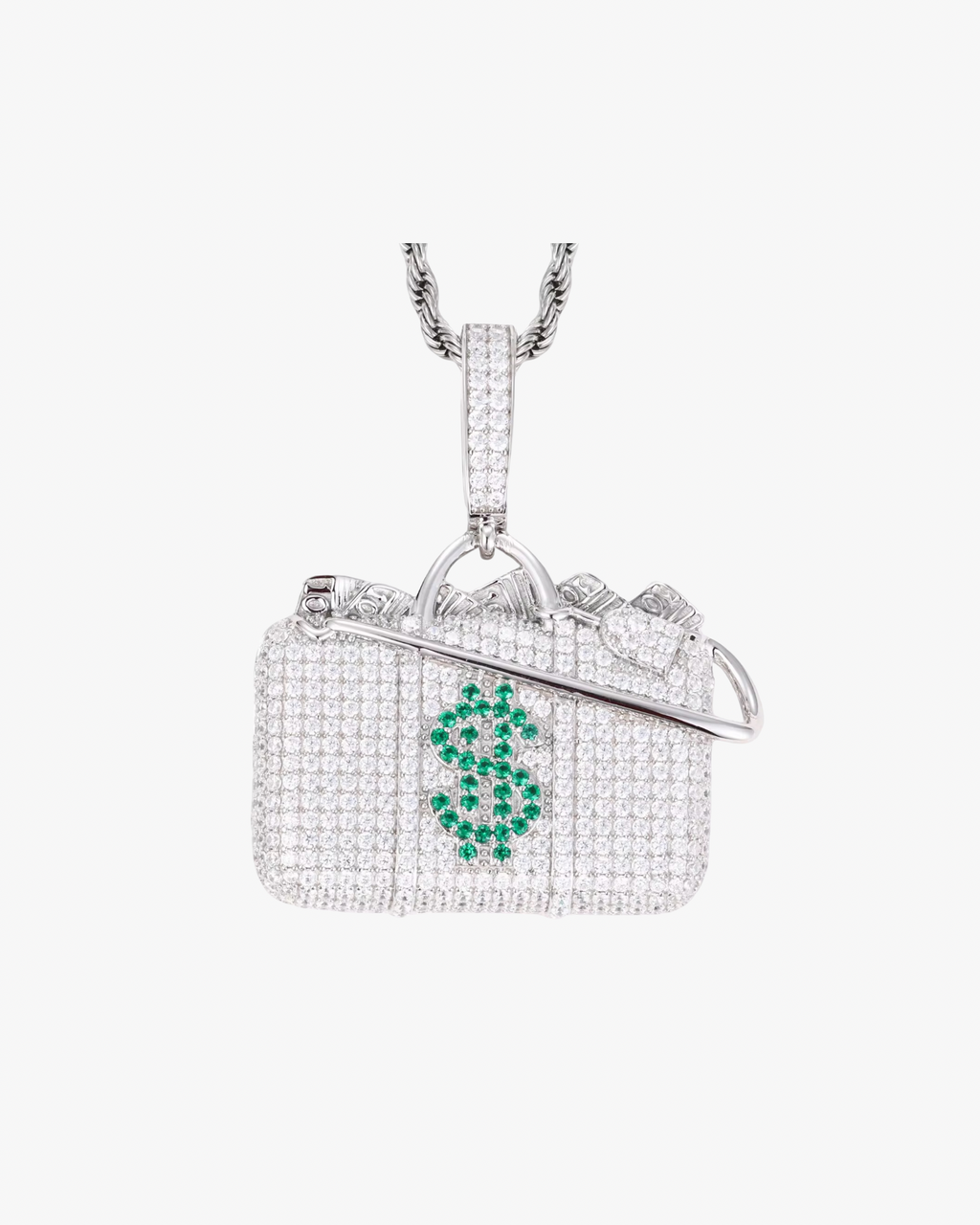 VERDANORA Luxury Money Bag Pendant – 925 Sterling Silver VVS Moissanite Iced Out Dollar Sign Necklace | Hip Hop Street Bling Jewelry