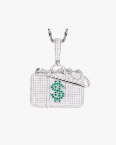 VERDANORA Luxury Money Bag Pendant – 925 Sterling Silver VVS Moissanite Iced Out Dollar Sign Necklace | Hip Hop Street Bling Jewelry