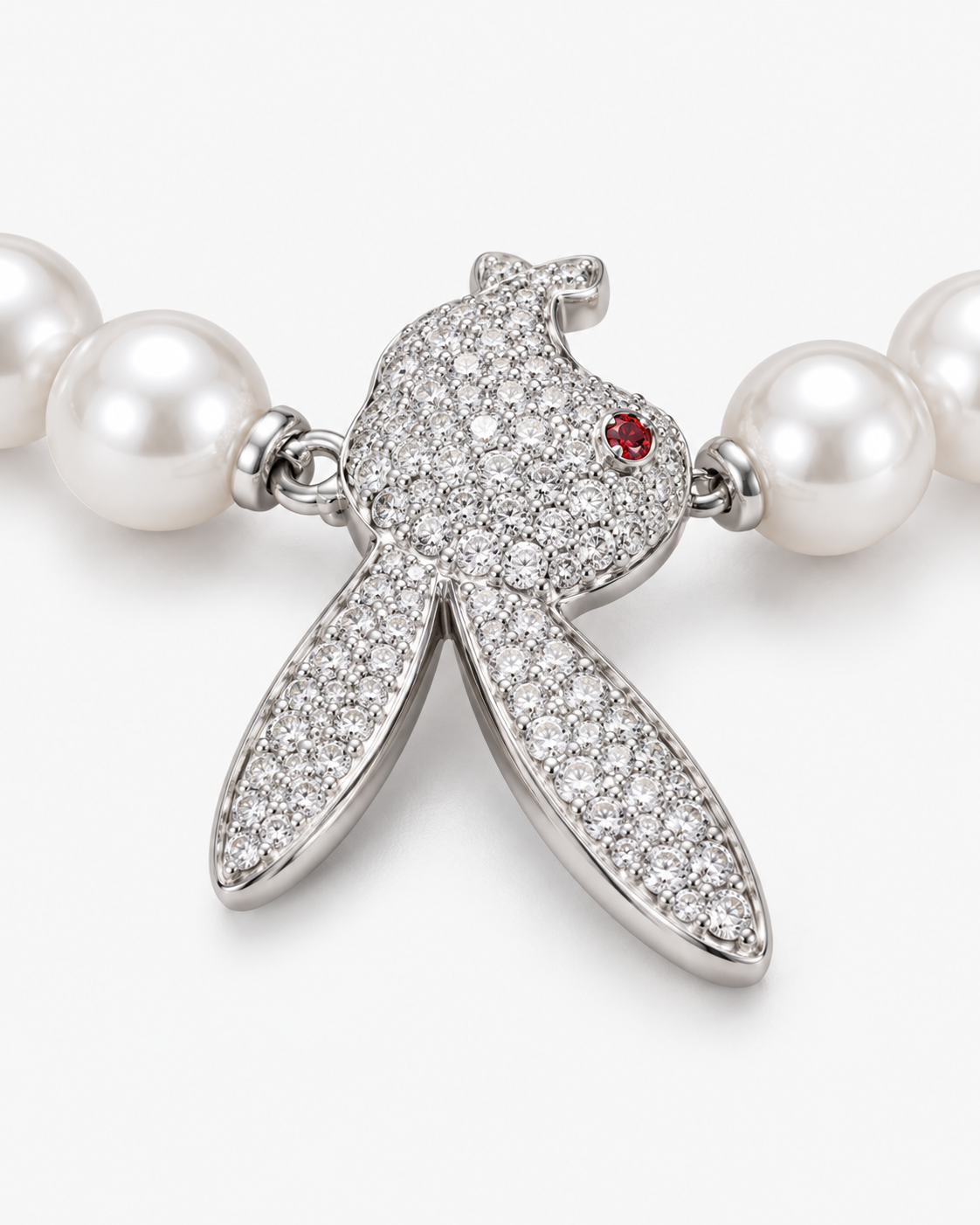 Verdanora Iced Bunny Charm Necklace – CZ Zirconia & Pearl Silver Statement Piece