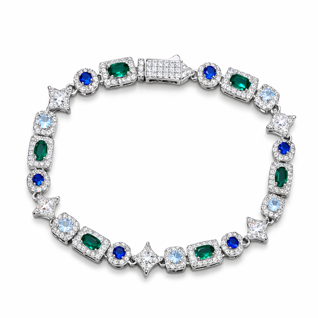 Verdanora Iced Star Zircon Bracelet – Colorful Geometric Stones, Luxury Hip Hop Bracelet