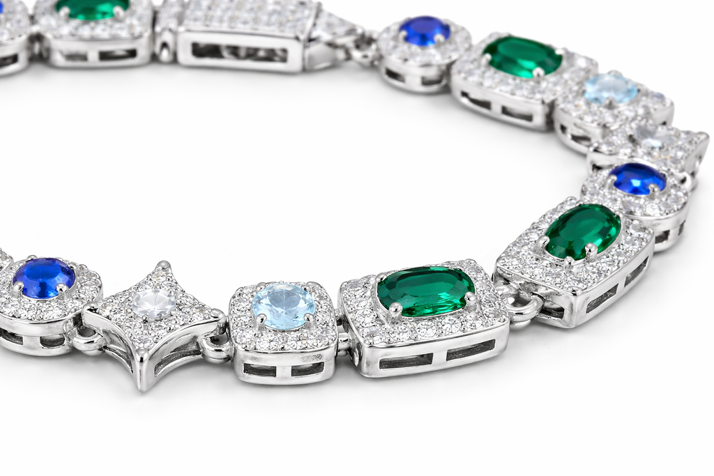 Verdanora Iced Star Zircon Bracelet – Colorful Geometric Stones, Luxury Hip Hop Bracelet