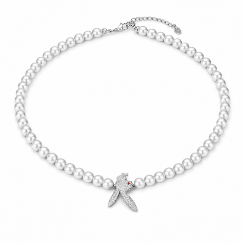 Verdanora Iced Bunny Charm Necklace – CZ Zirconia & Pearl Silver Statement Piece