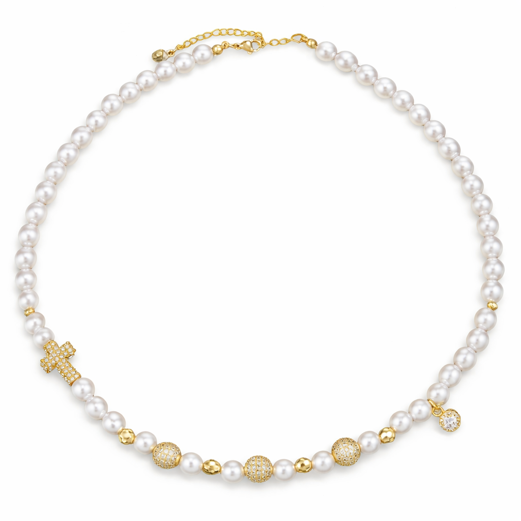 Verdanora Luxe Ice Pearl Chain – Gold-Plated Micro Pavé Zirconia Statement Necklace