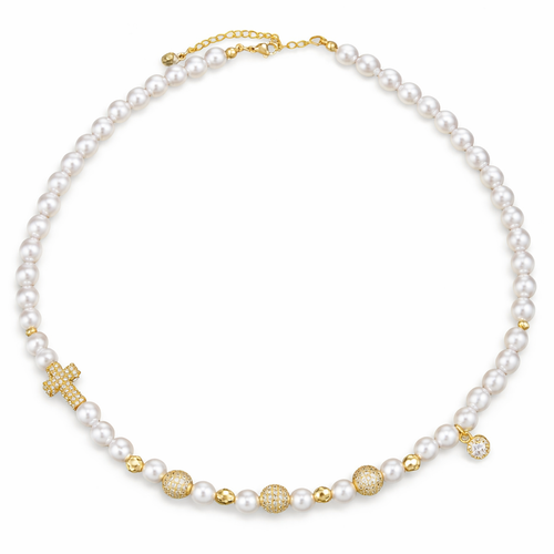 Verdanora Luxe Ice Pearl Chain – Gold-Plated Micro Pavé Zirconia Statement Necklace