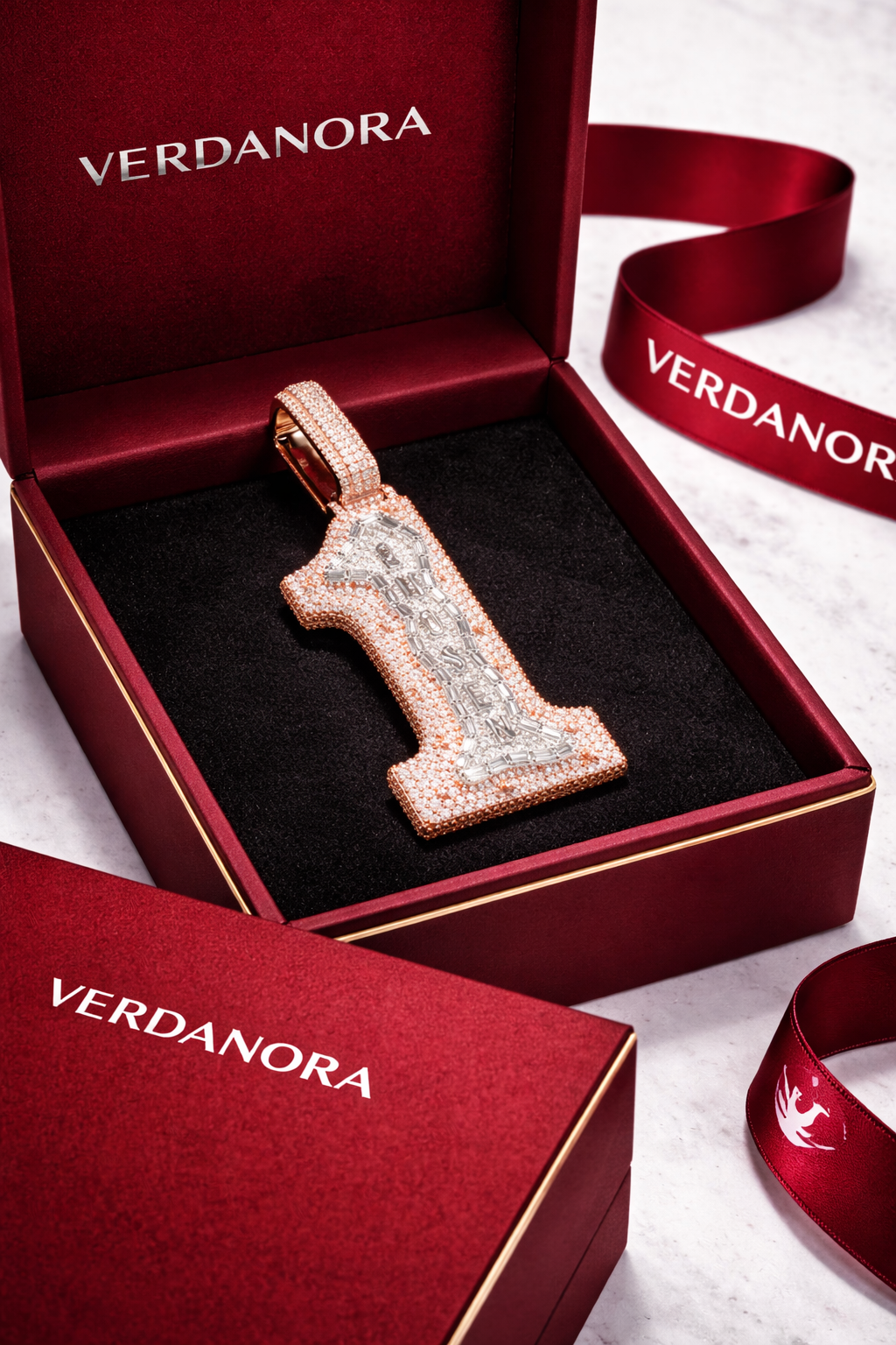 Verdanora Royal Number Pendant Necklace VVS Moissanite Custom Engraving Piece