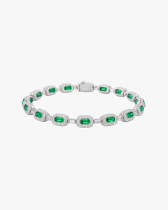 VERDANORA Emerald Baguette Bracelet — Silver-Plated Brass | Green Baguette Zircon | Micro Pavé