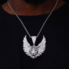 VERDANORA Winged Tiger Iced Pendant Necklace – VVS Moissanite – 925 Sterling Silver