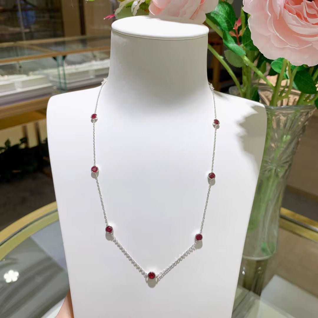VERDANORA Lab-Grown Ruby Station Necklace – 925 Sterling Silver
