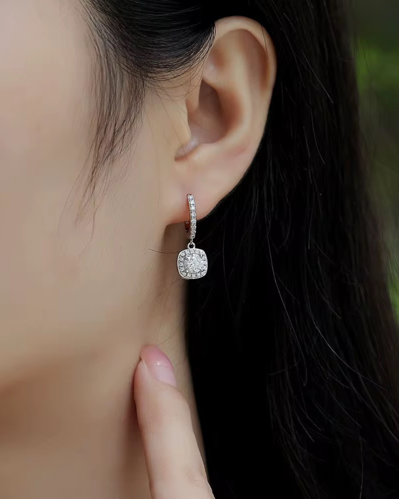 Verdanora Square Drop Moissanite Hoop Earrings – 925 Sterling Silver, VVS Shine