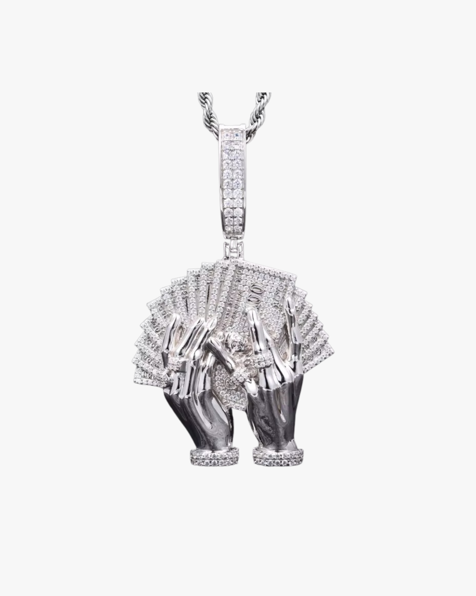 VERDANORA Luxury Men’s Pendant – 925 Sterling Silver | VVS Moissanite Diamond Bling | Double Hand Money Stack – Hip Hop Street Style Jewelry