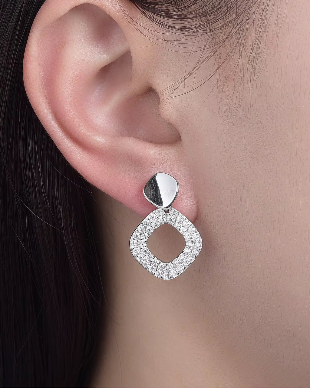 Verdanora Geometric Moissanite Stud Earrings – 925 Sterling Silver, VVS Radiance