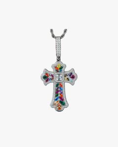 VERDANORA Candy Cross Pendant – 925 Sterling Silver | VVS Moissanite Iced Out | Multicolor Stones