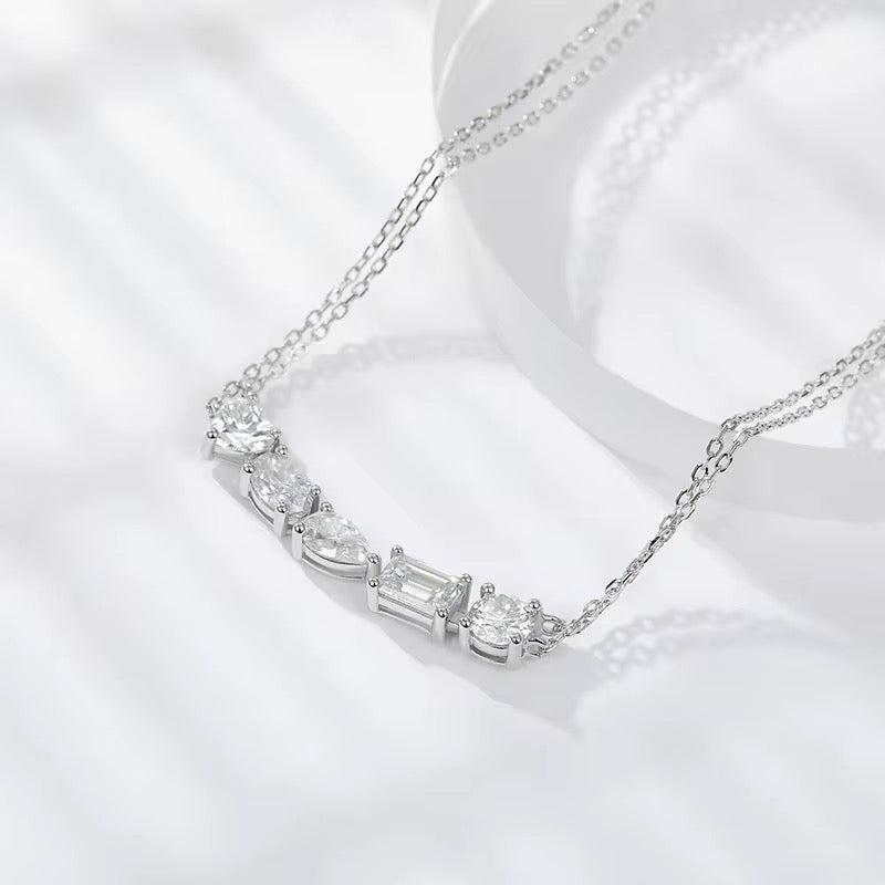 VERDANORA Multi-Cut Moissanite Necklace – Rhodium S925 Sterling Silver