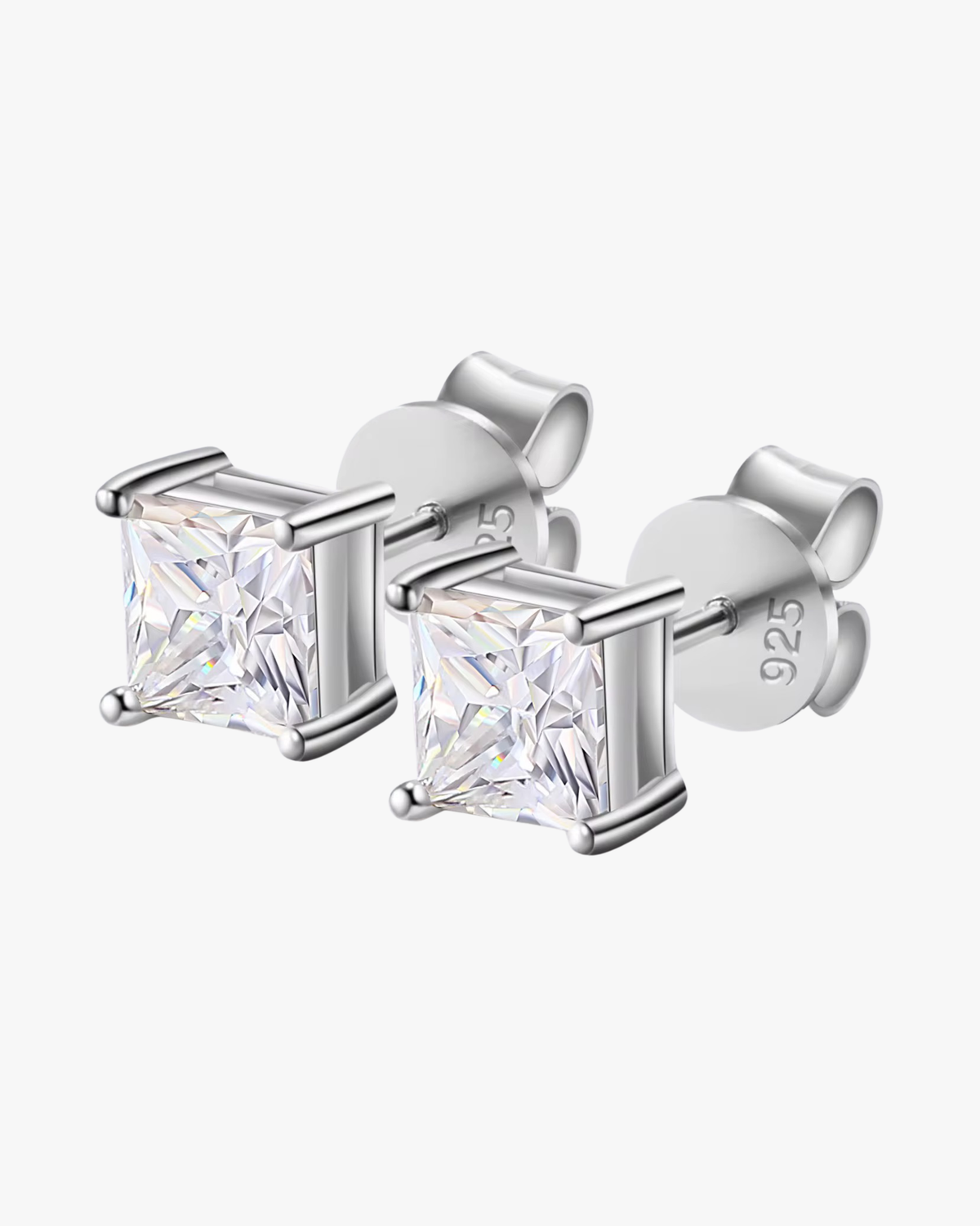 Verdanora Princess Cut Moissanite Stud Earrings – 18K White Gold Plated 925 Silver